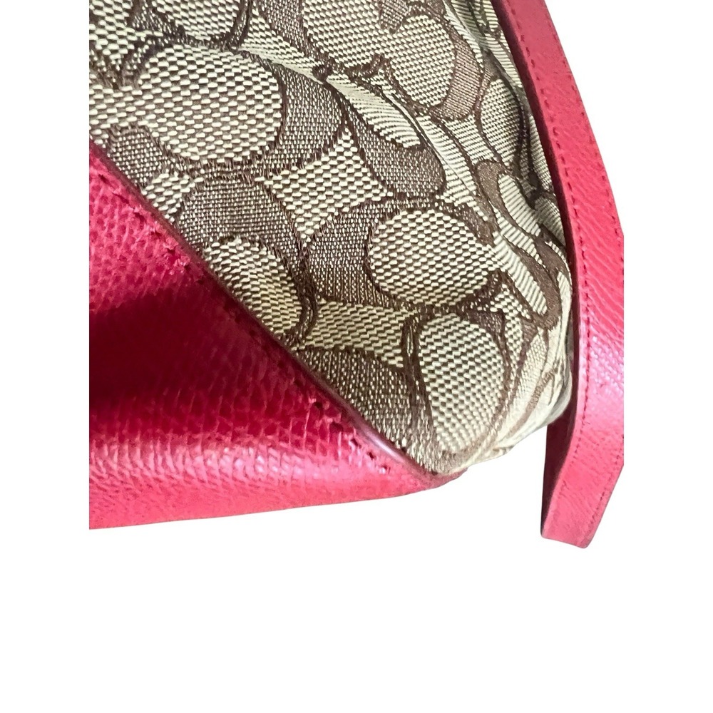 Coach Signature Coated Canvas and Red Leather Trim Purse Tote Gold Hardware - Picture 14 of 16